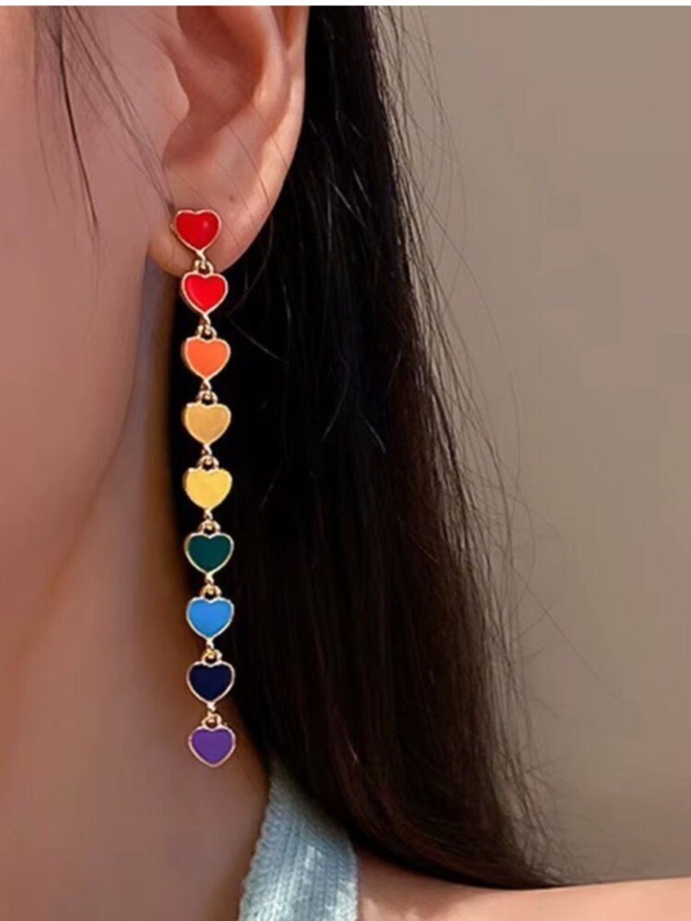 Rainbow Heart Dangle Earrings - Red, Orange, Yellow, Green, Blue, Purple